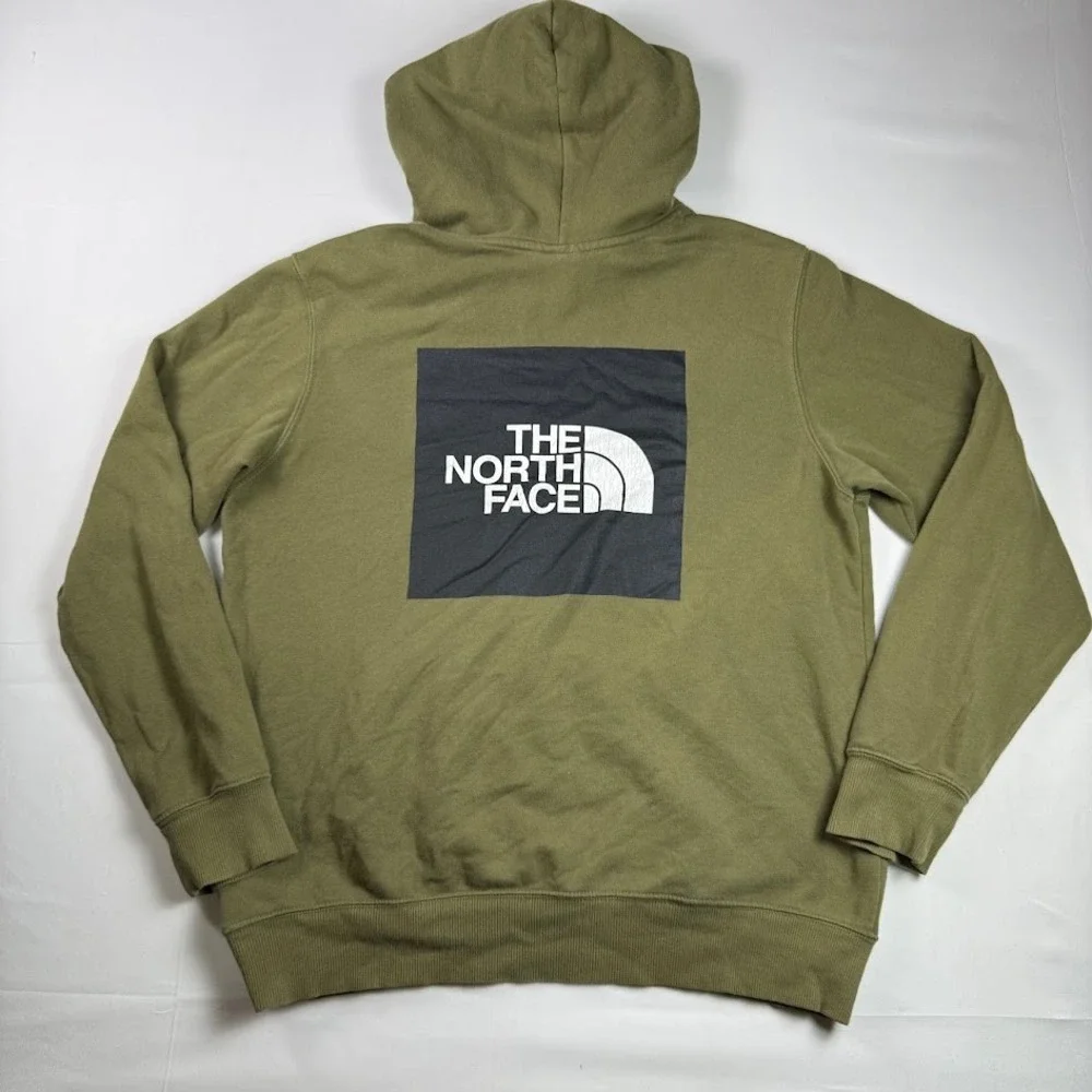 The North Face Mens Olive Green Graphic Box Logo Pullover Hoodie Medium
